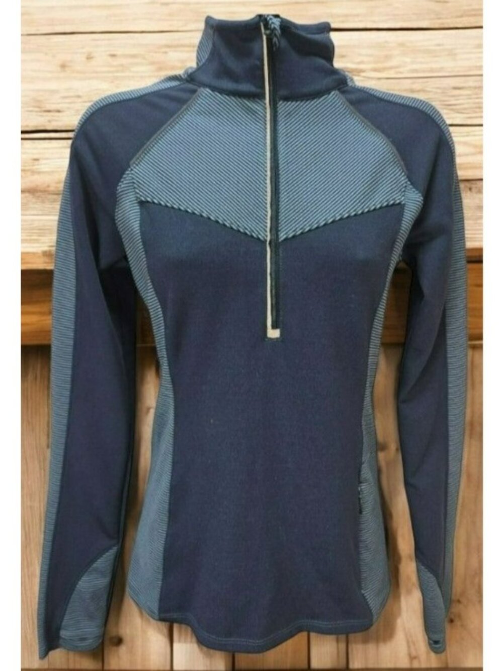 Athleta Womens Navy & Gray Striped 1/4 Zip Pullover Top XXS